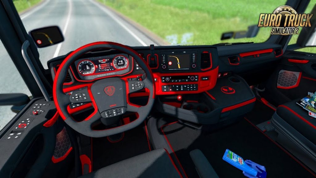 Scania S&amp;R CMI Black Red Interior 1.36.x ETS 2 mods
